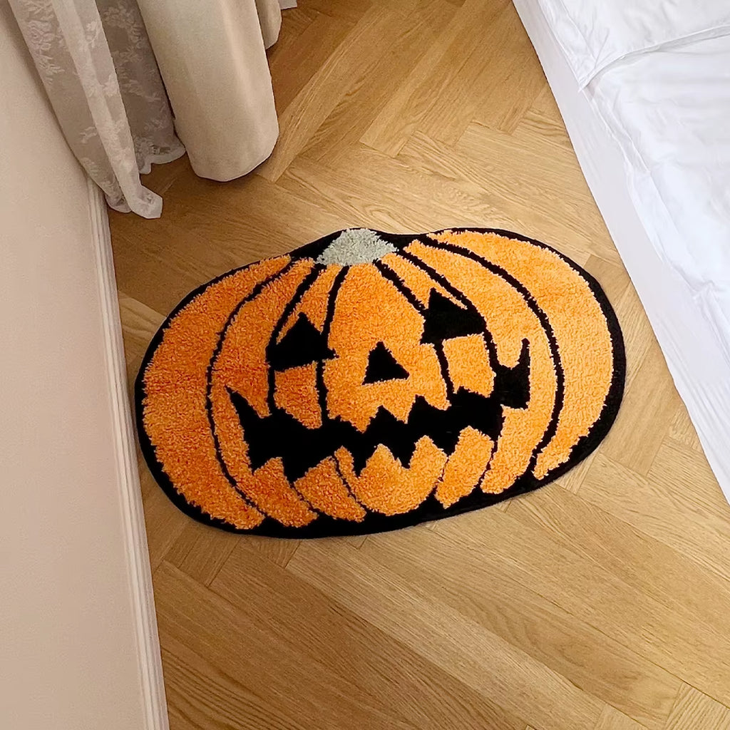 Cute Halloween Pumpkin Non-Slip Tufted Bath Mats - Washable & Absorbent Bathroom Decor