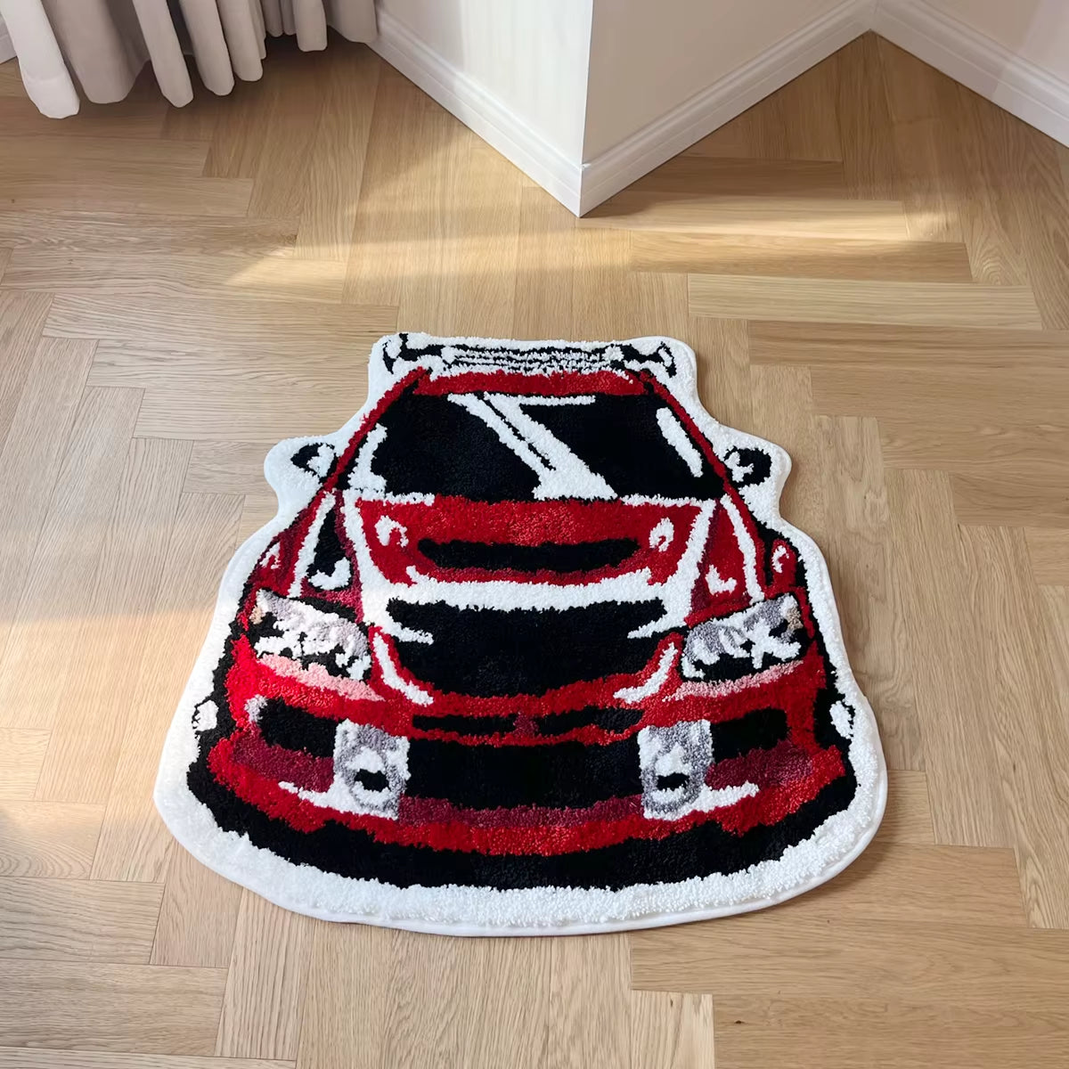 Red Racing Car Shaped Soft Tufted Rug - Non-Slip Absorbent Doormat for Enthusiasts
