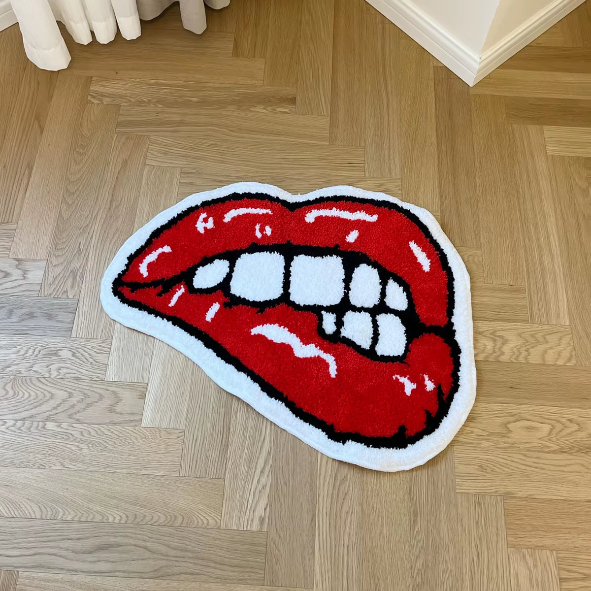 Luxurious Red Lips Tufted Rug - Cozy Anti-Slip Carpet for Kids Rooms, Bedrooms & Aesthetic Bathroom Decor