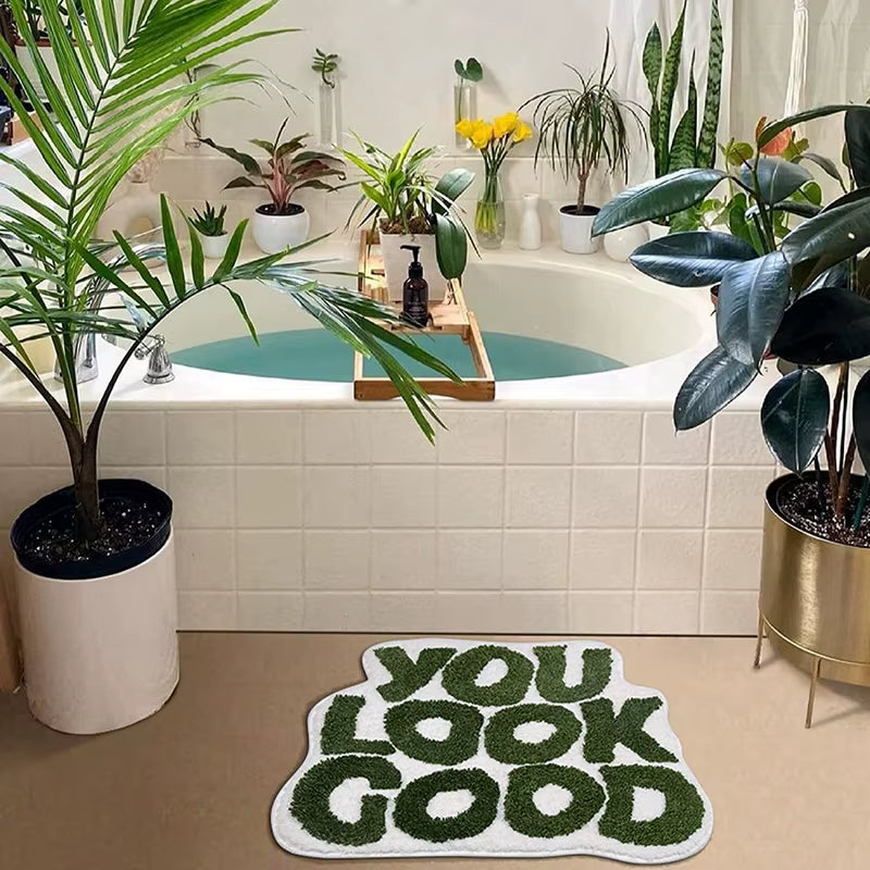 Transform your bathroom with our "You Look Good" Green Bath Mat! 🌿✨ Perfect for adding a touch of fun and style, this cute, non-slip microfiber rug is washable and ideal for any preppy vibe! 🛁💚 #BathroomGoals #HomeDecor