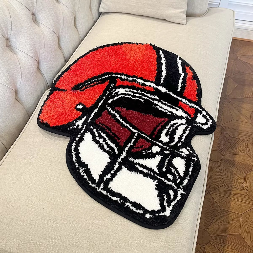 Stylish Football Helmet Tufted Rug - Soft & Fluffy Bedroom Carpet for Trendy Home Decor
