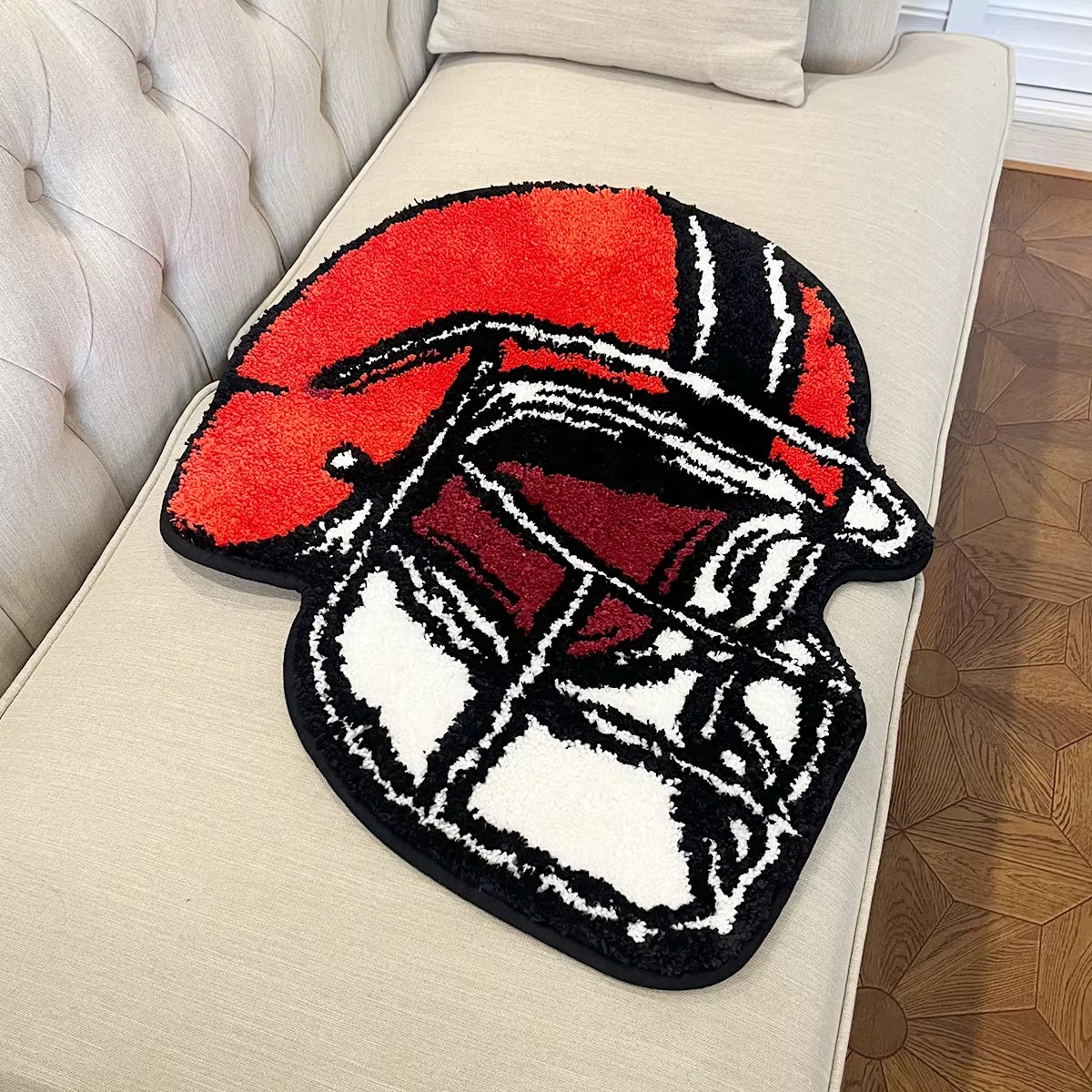 Stylish Football Helmet Tufted Rug - Soft & Fluffy Bedroom Carpet for Trendy Home Decor