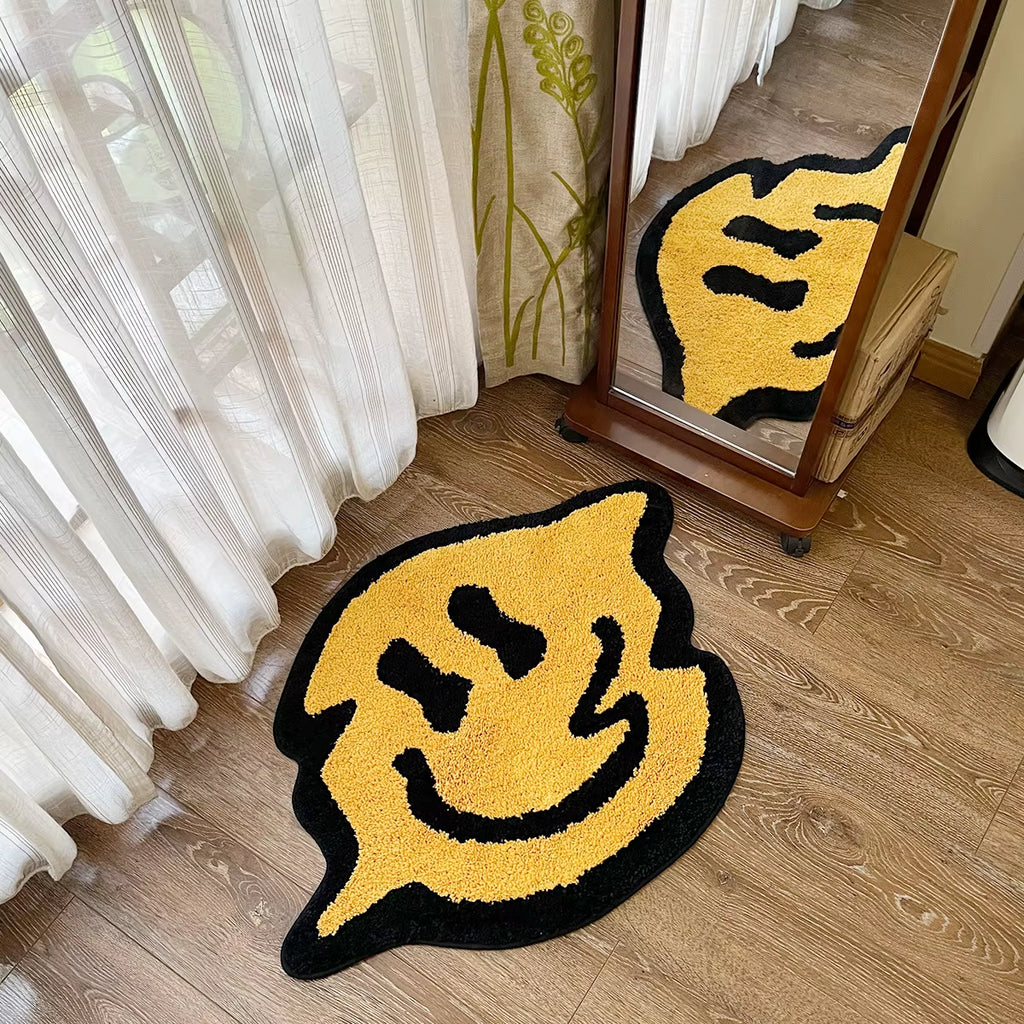 Brighten up your space with our Handmade Trippy Smiling Rug! Perfect for your bedroom, kitchen, or bathroom - non-slip and super absorbent! 🌀✨ #HomeDecor #CustomRug