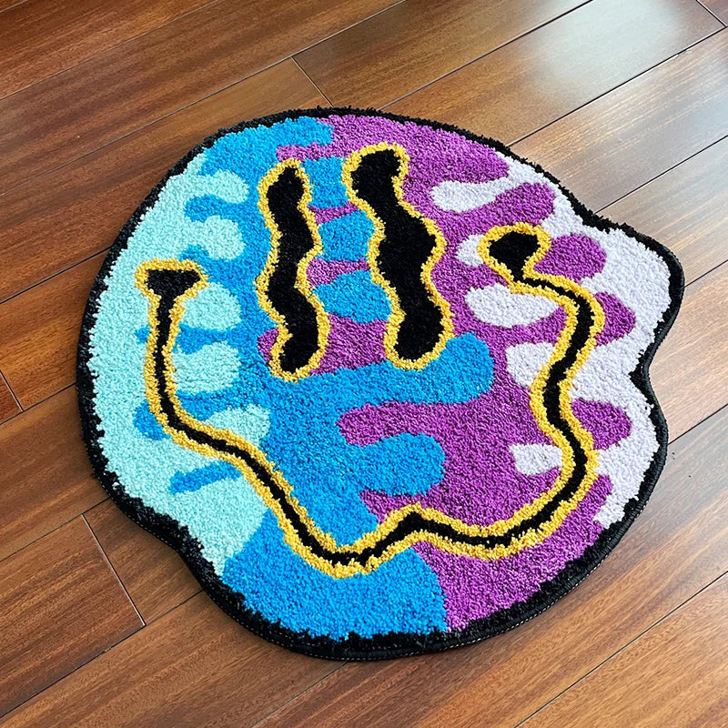 Vibrant Handmade Tufted Rug: A Magical Smiling Face for Your Home Decor & Perfect Gift! 🌈✨🧡