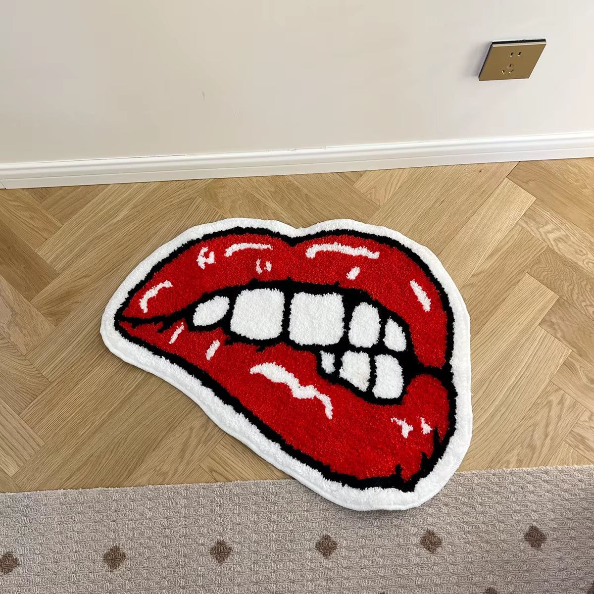 Luxurious Red Lips Tufted Rug - Cozy Anti-Slip Carpet for Kids Rooms, Bedrooms & Aesthetic Bathroom Decor