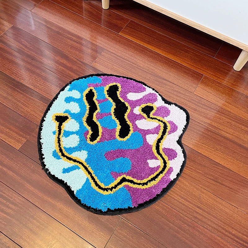 Vibrant Handmade Tufted Rug: A Magical Smiling Face for Your Home Decor & Perfect Gift! 🌈✨🧡