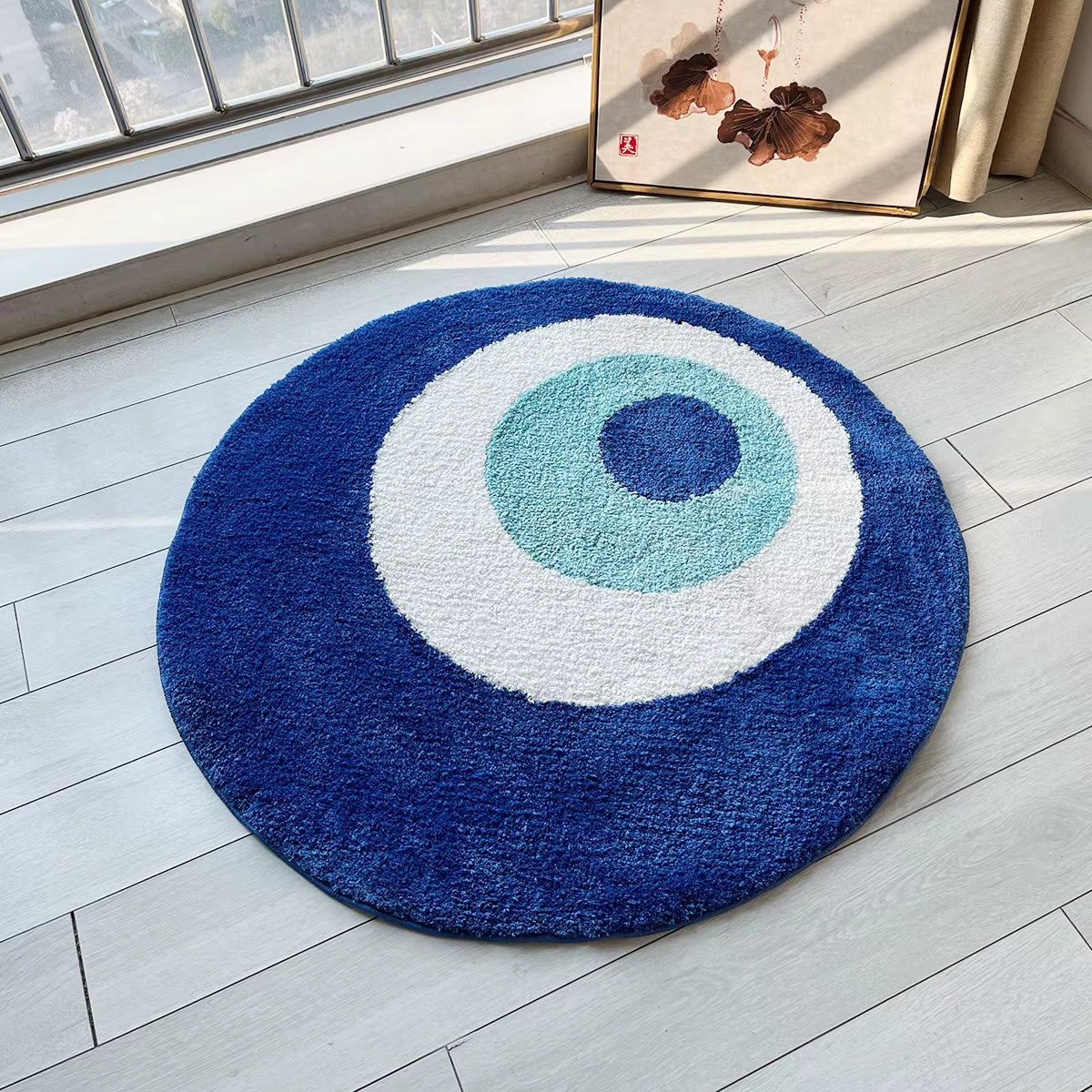 Minimalist Handmade Evil Eye Rug - Aesthetic Plush Carpet for Home Decor & Bathroom - Perfect Custom Housewarming Gift