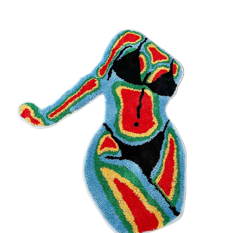Vibrant Female Body Shape Tufted Rug - Cozy Plush Fluffy Carpet for Aesthetic Home Decor and Living Room Styling
