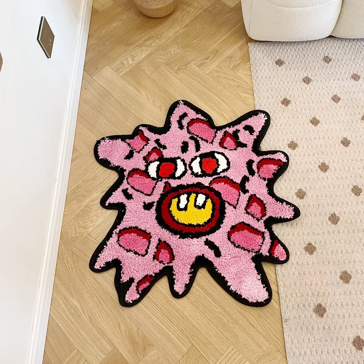 Add a pop of fun to your space with our Cherry Bomb Handmade Tufted Rug! Perfect for bedrooms, this kawaii carpet is a must-have for unique room decor! 🌟🛋️ #HomeDecor #KawaiiRug