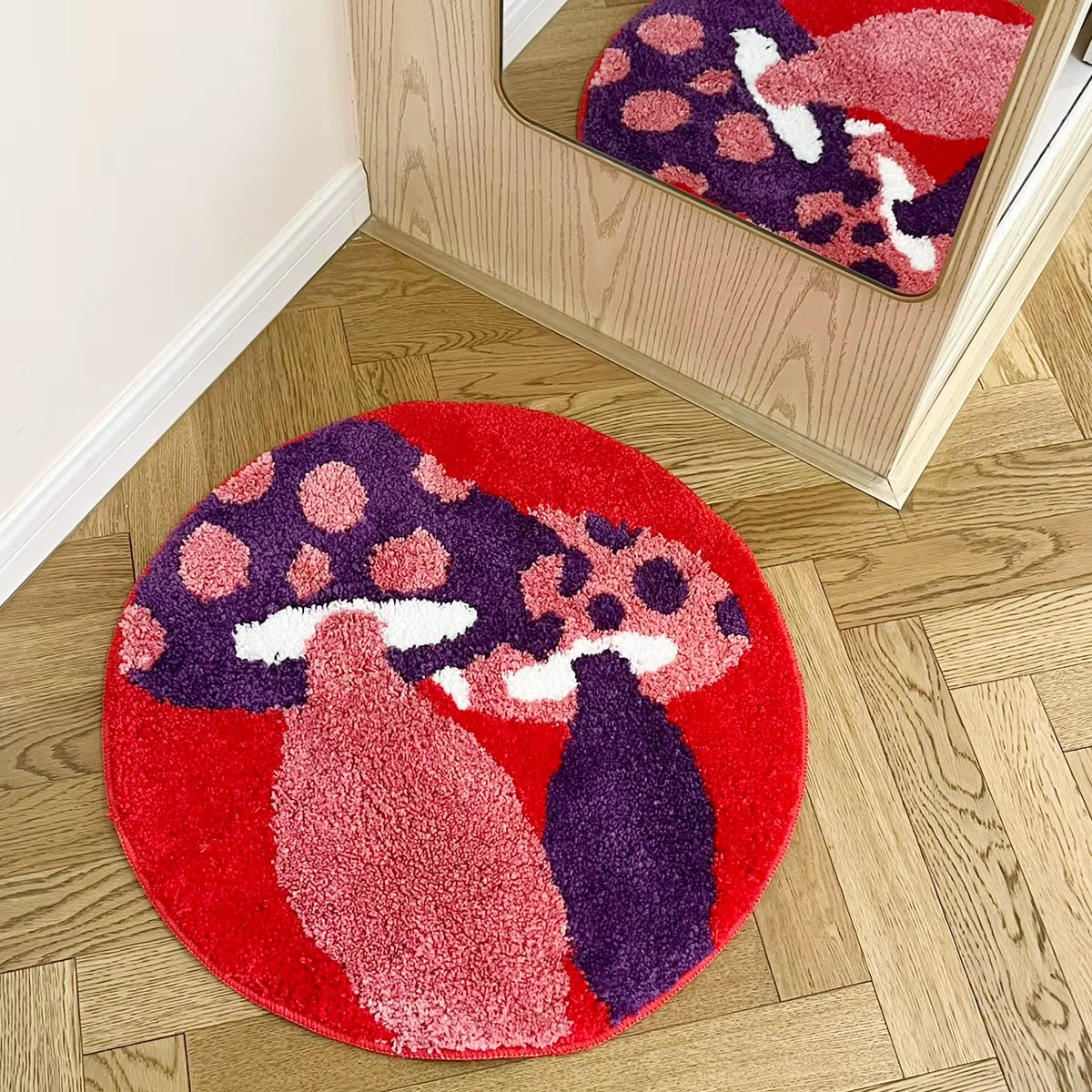 Transform your space with this stunning Red Psychedelic Mushrooms Rug! 🌈✨ Handmade, anti-slip, and perfect for adding a trippy touch to your bedroom or living room! 🛋️🍄 #HomeDecor #PsychedelicArt