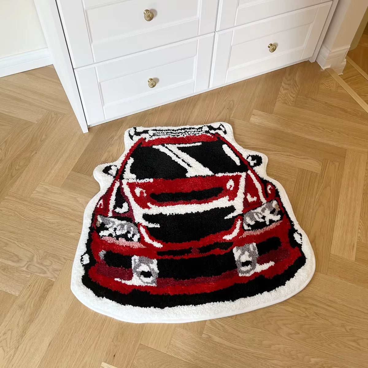 Red Racing Car Shaped Soft Tufted Rug - Non-Slip Absorbent Doormat for Enthusiasts