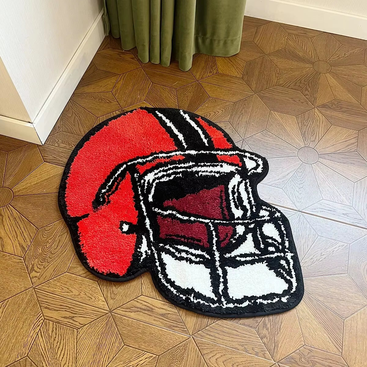 Stylish Football Helmet Tufted Rug - Soft & Fluffy Bedroom Carpet for Trendy Home Decor
