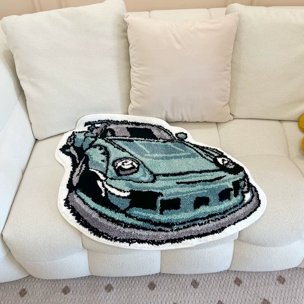 Enthusiast Racing Car Tufted Rug - Soft, Absorbent Anti-Slip Floormat for Sofa and Entrance