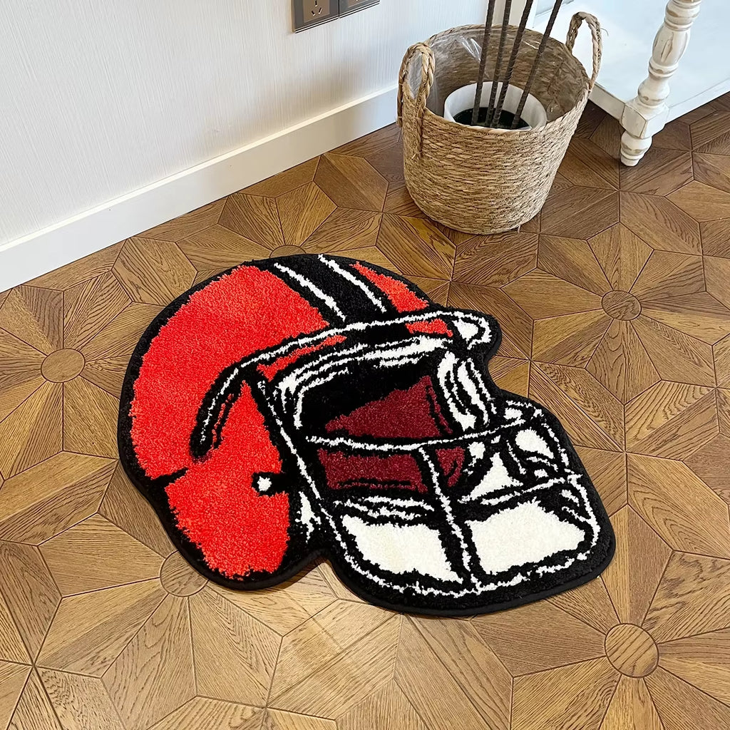 Stylish Football Helmet Tufted Rug - Soft & Fluffy Bedroom Carpet for Trendy Home Decor