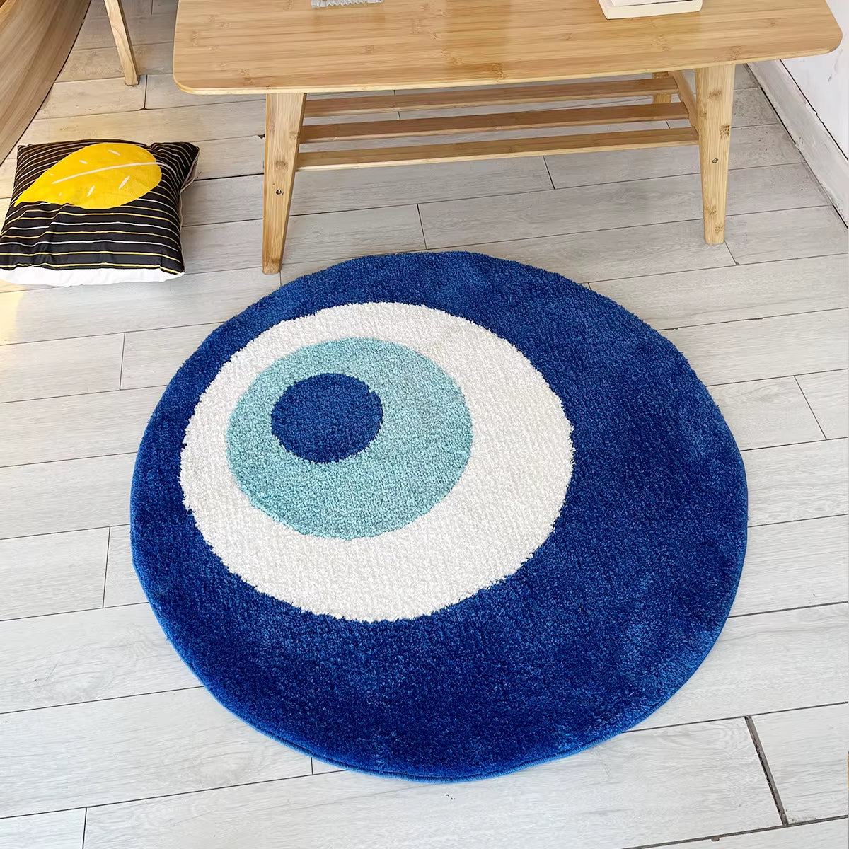 Minimalist Handmade Evil Eye Rug - Aesthetic Plush Carpet for Home Decor & Bathroom - Perfect Custom Housewarming Gift