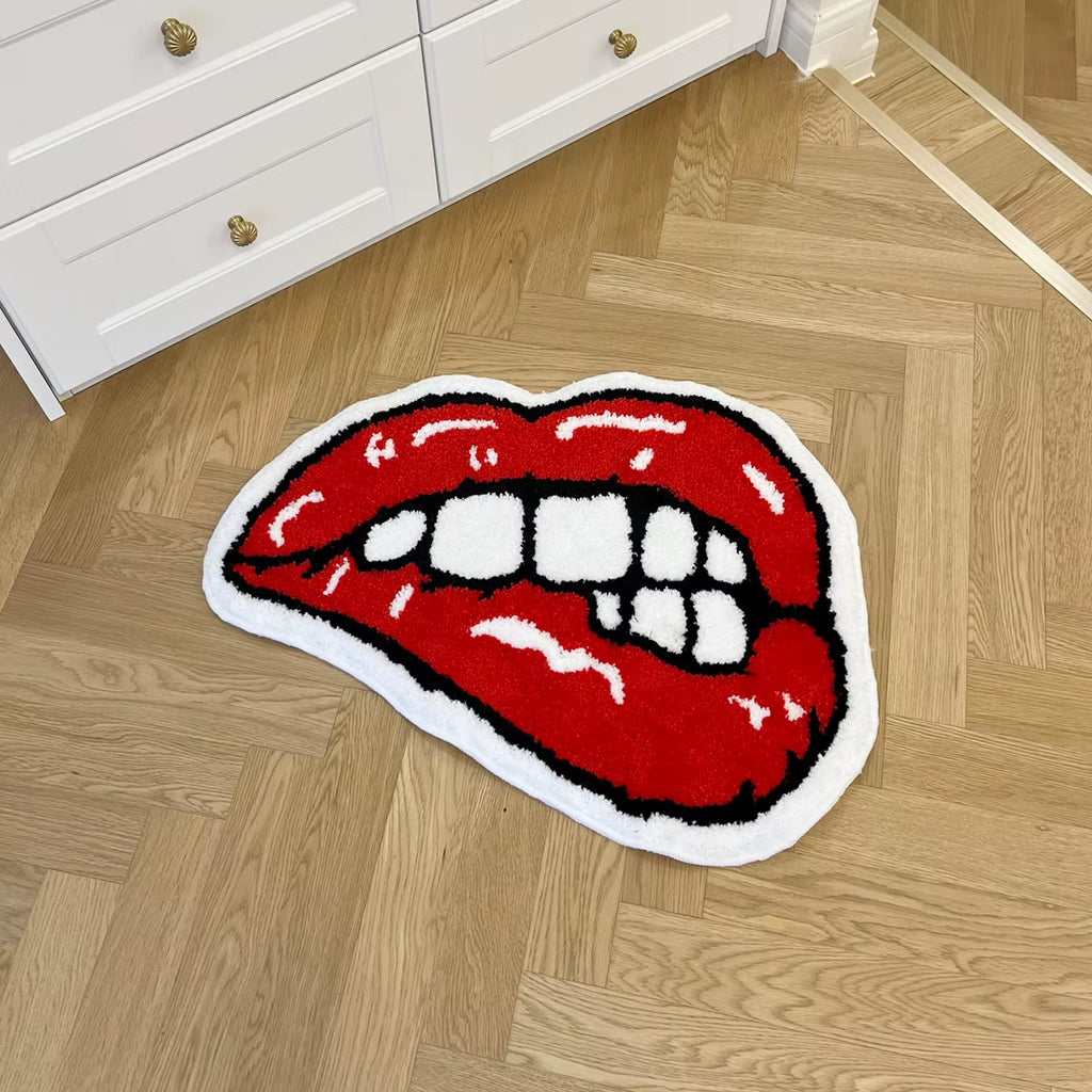 Luxurious Red Lips Tufted Rug - Cozy Anti-Slip Carpet for Kids Rooms, Bedrooms & Aesthetic Bathroom Decor