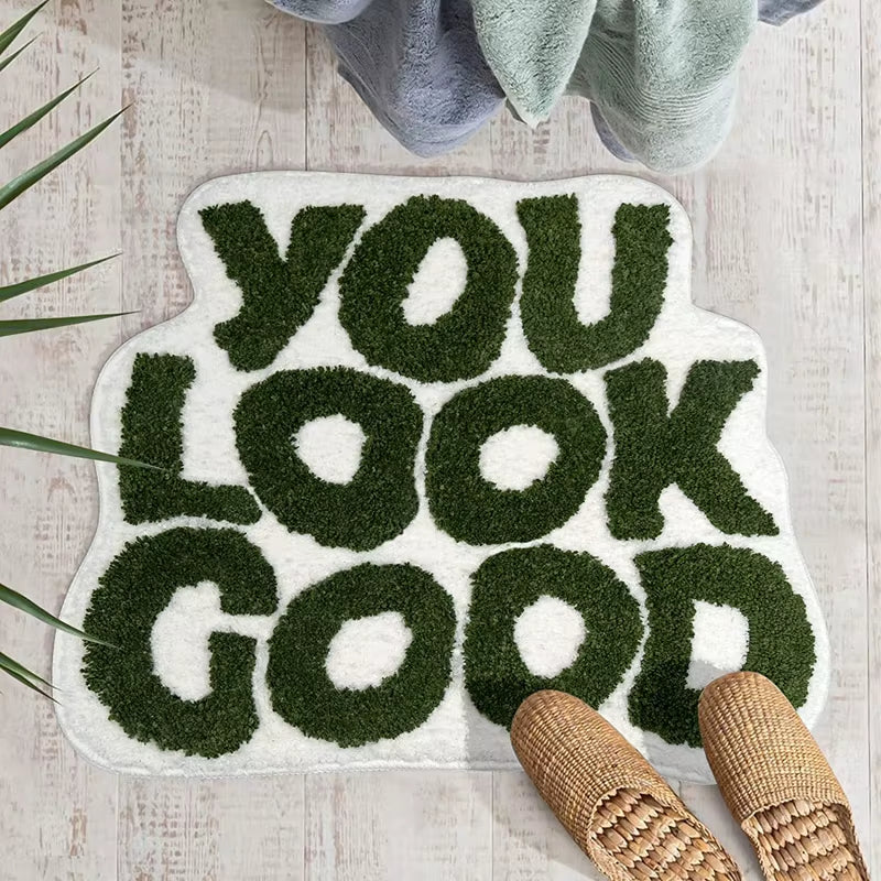 Transform your bathroom with our "You Look Good" Green Bath Mat! 🌿✨ Perfect for adding a touch of fun and style, this cute, non-slip microfiber rug is washable and ideal for any preppy vibe! 🛁💚 #BathroomGoals #HomeDecor