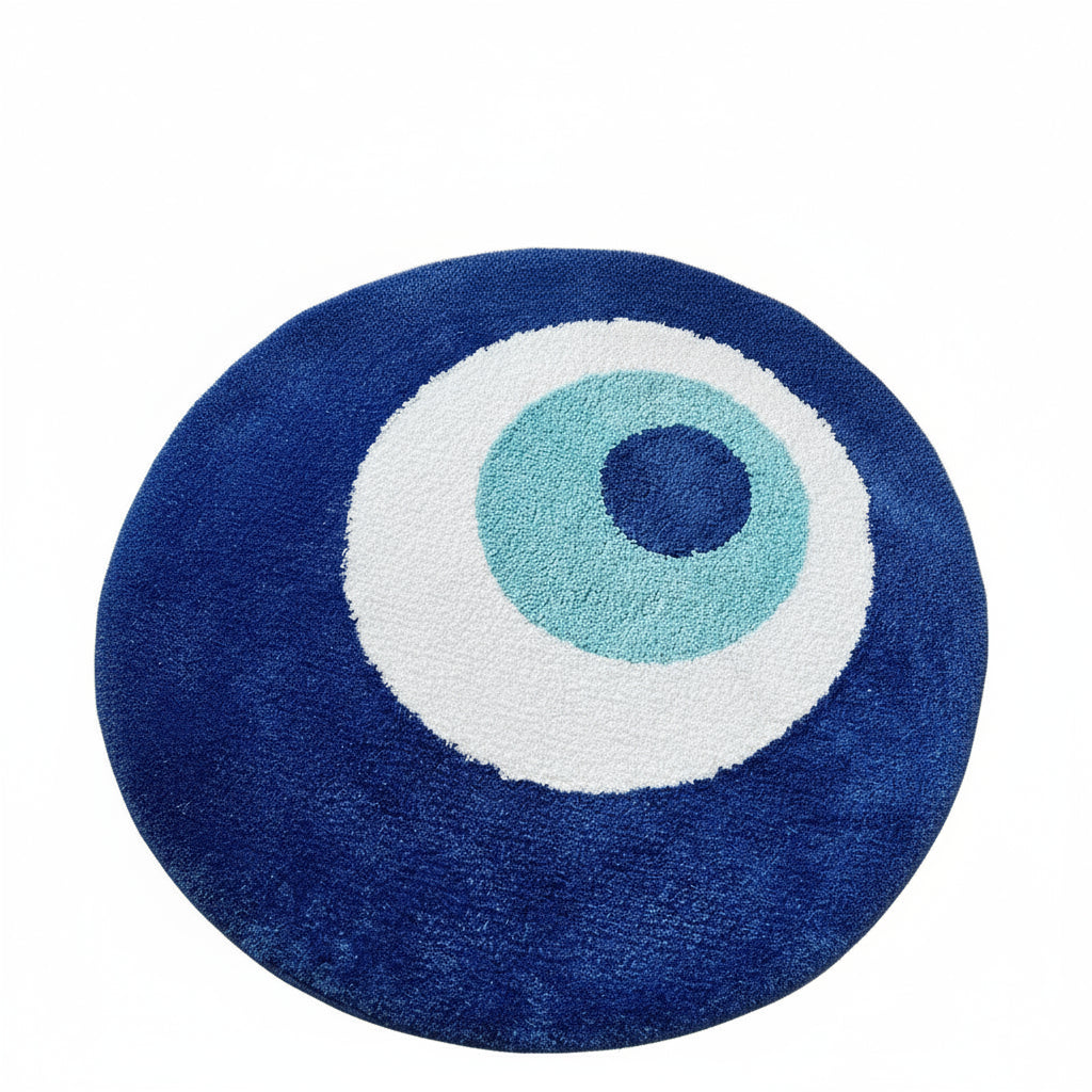 Minimalist Handmade Evil Eye Rug - Aesthetic Plush Carpet for Home Decor & Bathroom - Perfect Custom Housewarming Gift