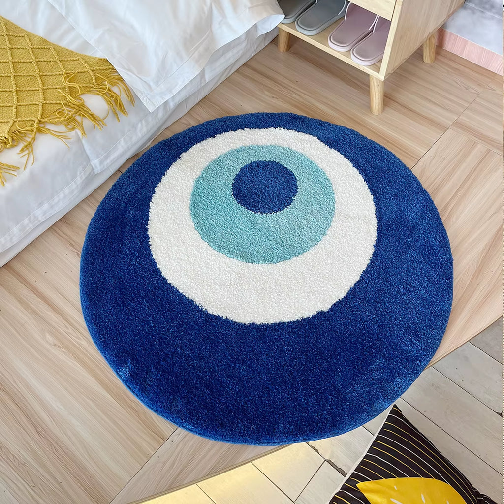 Minimalist Handmade Evil Eye Rug - Aesthetic Plush Carpet for Home Decor & Bathroom - Perfect Custom Housewarming Gift