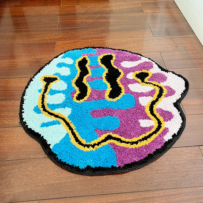 Vibrant Handmade Tufted Rug: A Magical Smiling Face for Your Home Decor & Perfect Gift! 🌈✨🧡