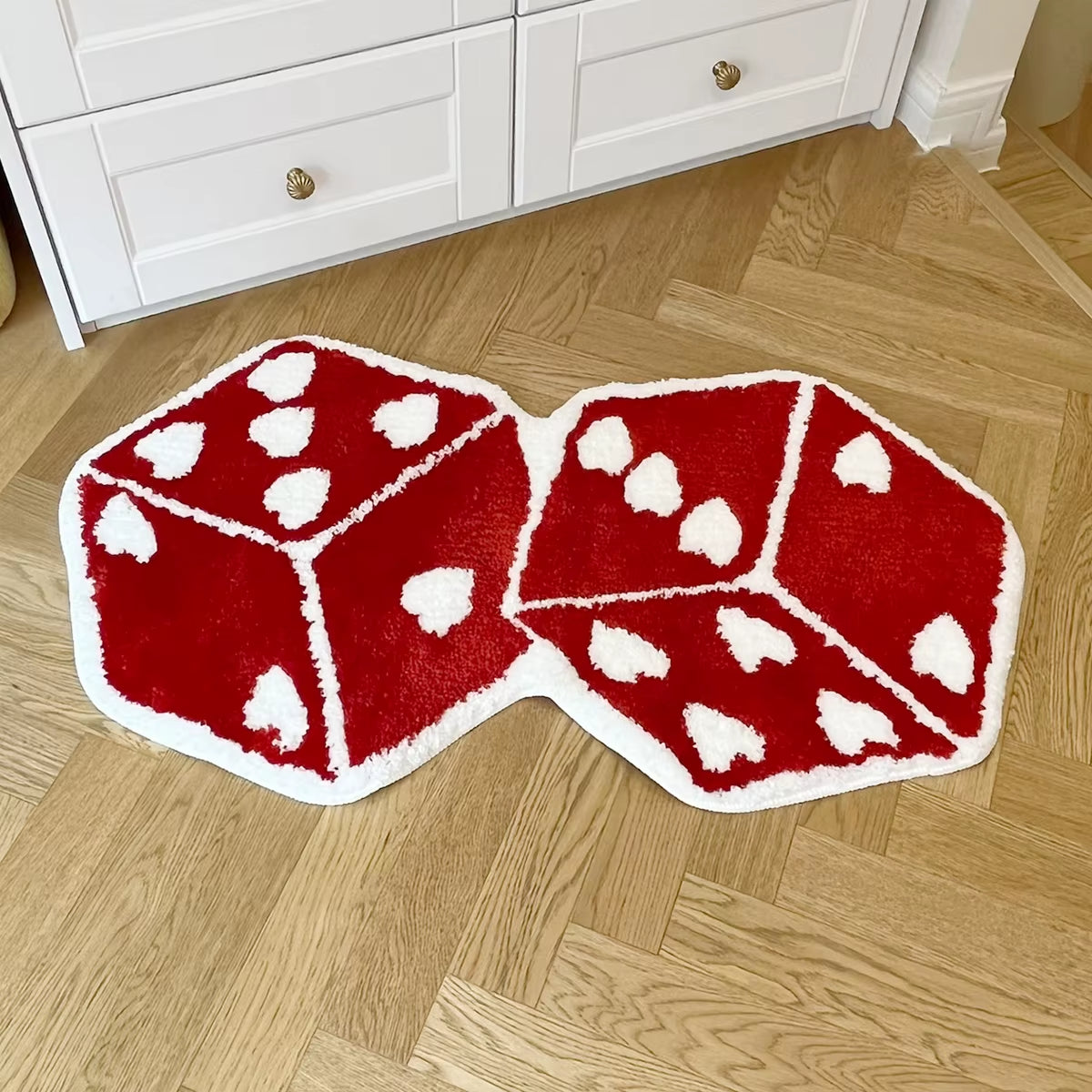 Cheerful Red Dice Tufted Rug - Soft, Washable Bedroom & Living Room Carpet for Aesthetic Home Decor