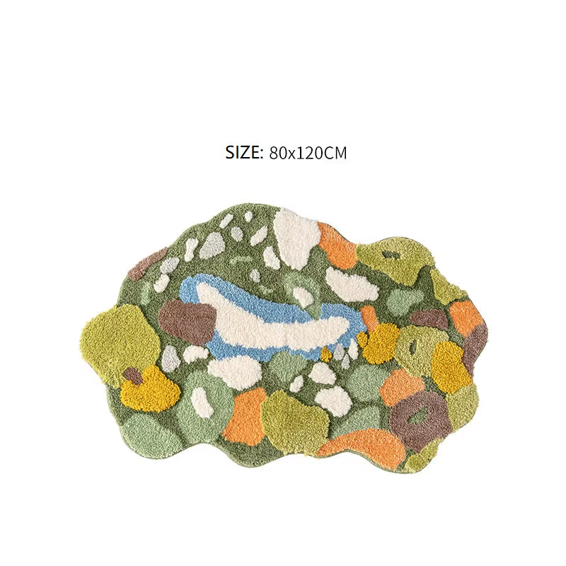 Luxury Green Moss Style Turfting Rugs Irregular Moss Carpet Landscape Rug Patio Nordic Fluffy Bedside Area Rug Abstract Art Mat