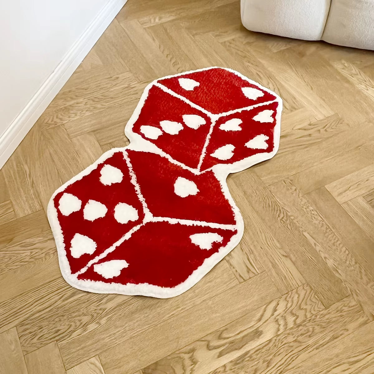 Cheerful Red Dice Tufted Rug - Soft, Washable Bedroom & Living Room Carpet for Aesthetic Home Decor