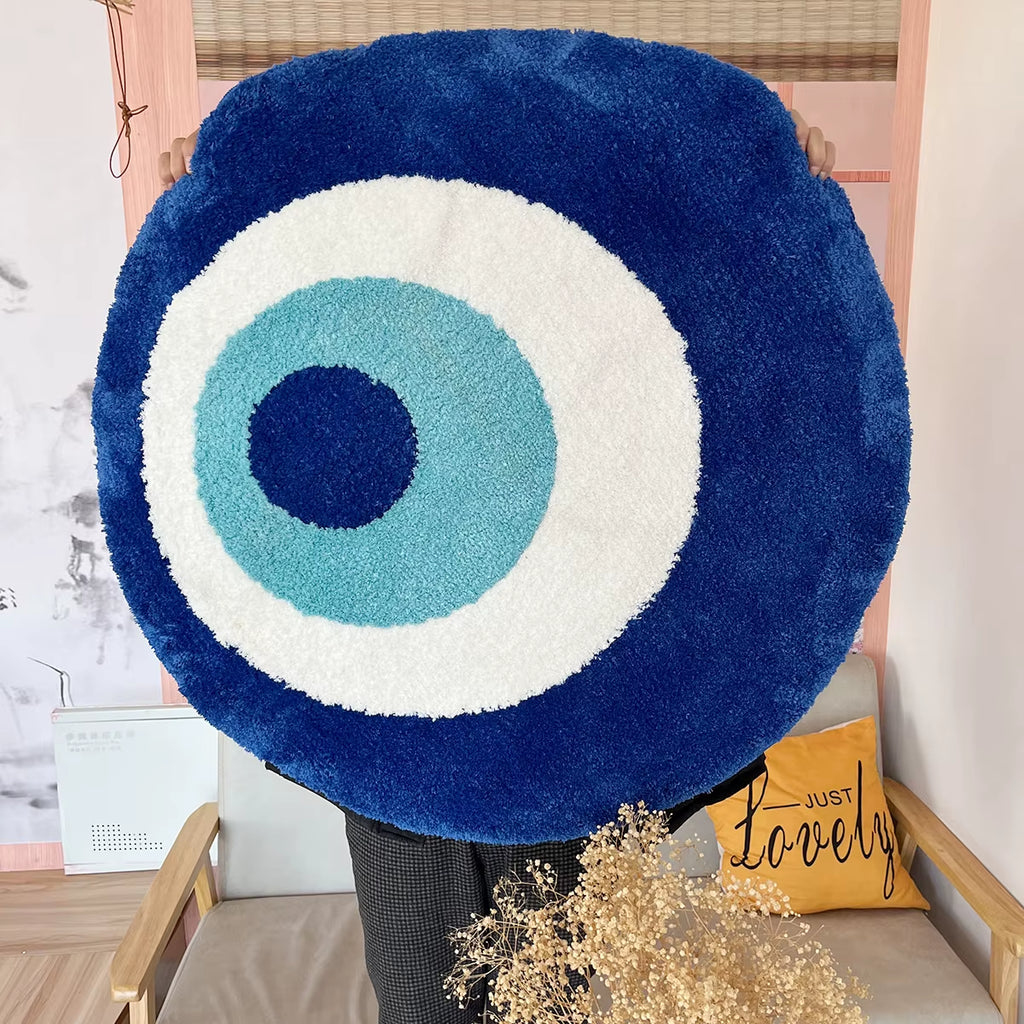 Minimalist Handmade Evil Eye Rug - Aesthetic Plush Carpet for Home Decor & Bathroom - Perfect Custom Housewarming Gift