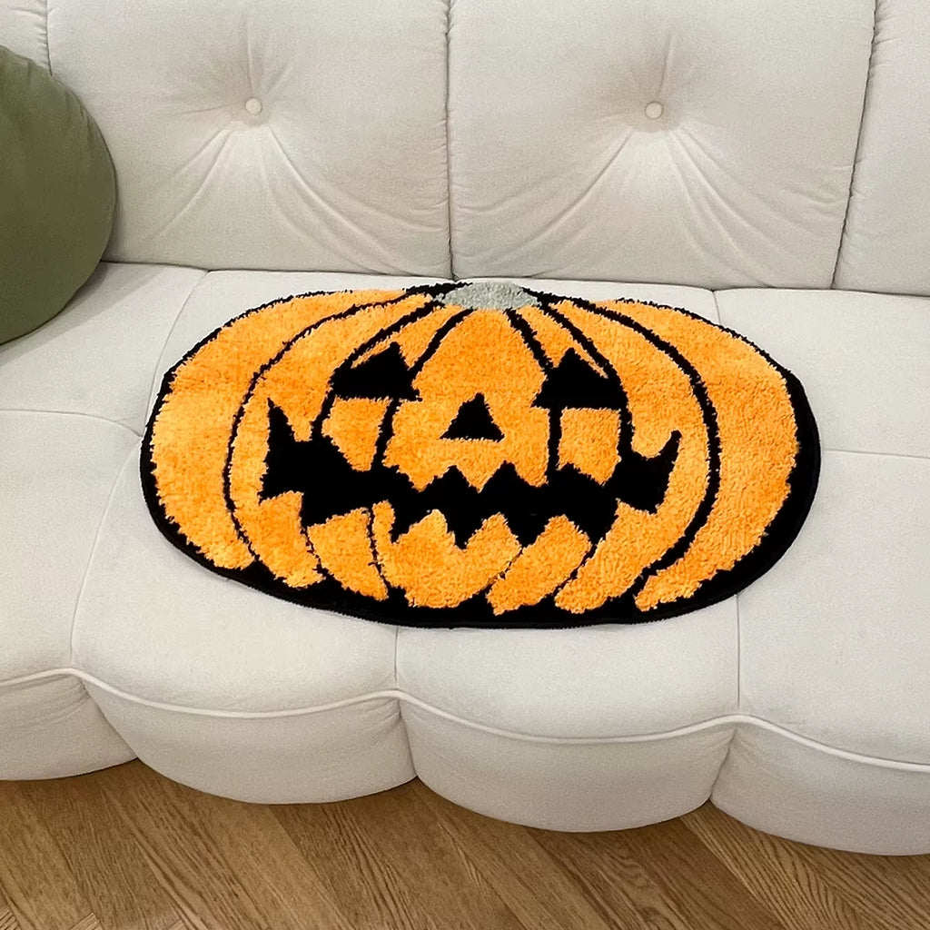 Cute Halloween Pumpkin Non-Slip Tufted Bath Mats - Washable & Absorbent Bathroom Decor