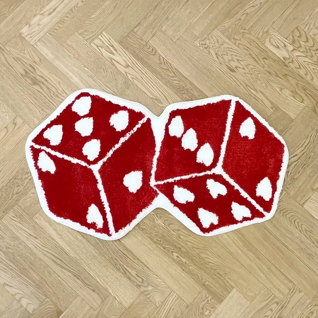 Cheerful Red Dice Tufted Rug - Soft, Washable Bedroom & Living Room Carpet for Aesthetic Home Decor