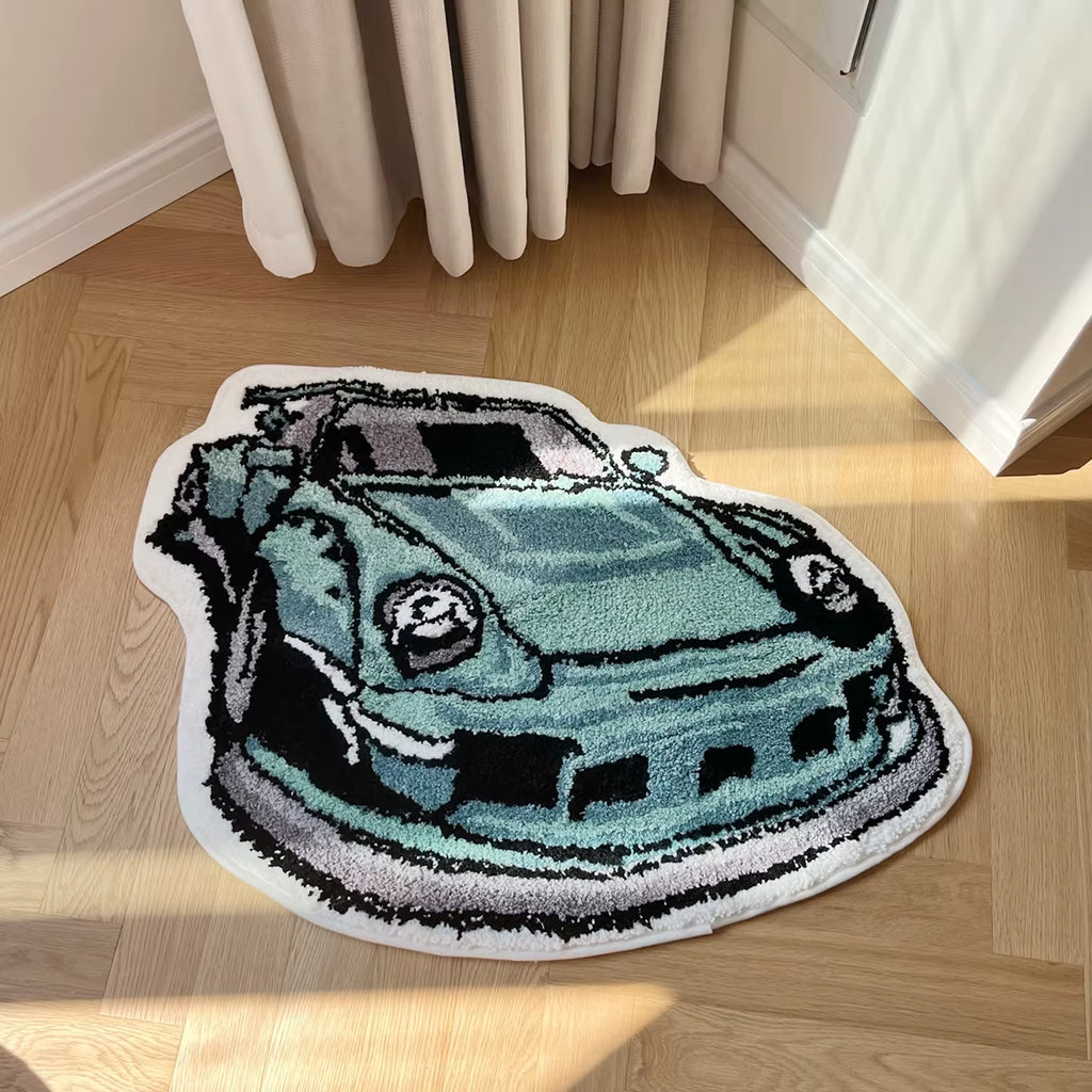 Enthusiast Racing Car Tufted Rug - Soft, Absorbent Anti-Slip Floormat for Sofa and Entrance